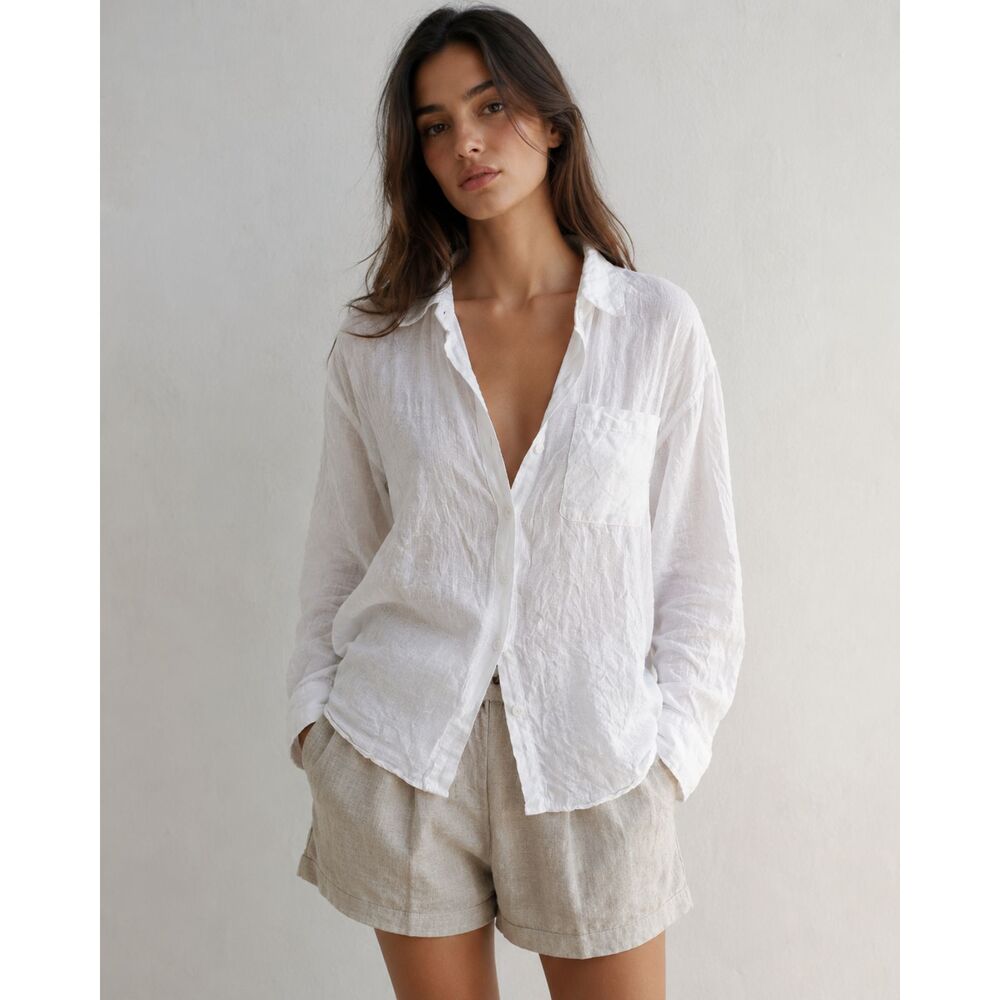 Zara 100% Linen Women’s S White Button Front Shirt Blouse Oversized Relaxed Fit